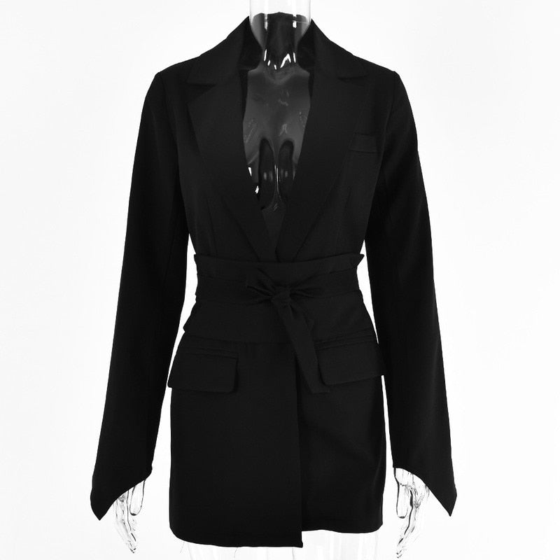 Women Spring Autumn Slim-fit Blazer Free Belt Cardigan Style Lace-up Belted Lapel Blazers 2022 Woman Black Office Work Suits New