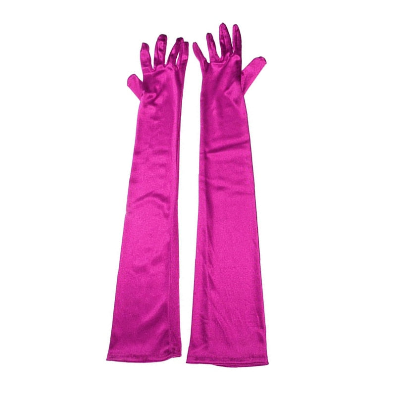 Women's Evening Party Formal Gloves Solid Color Satin Long Finger Mittens forEvents Activities Red White Rose Color