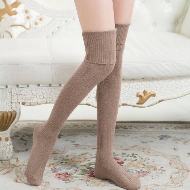 Winter Socks Thermal Stocking Knee Thigh High Women&#39;s Long Korean Japanese Style White Hot Over Black 7/8 For Girls Half Fuzzy