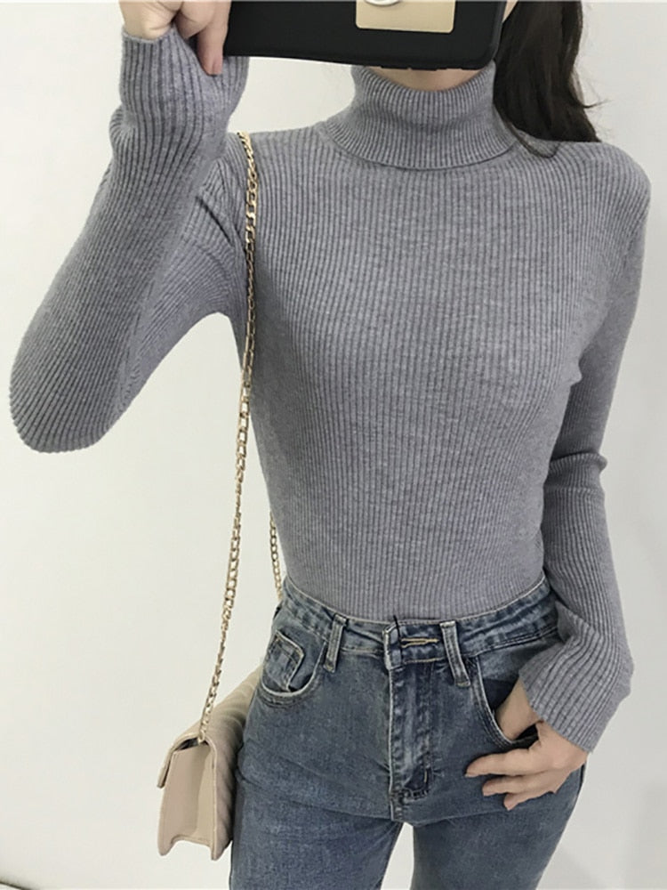 Turtleneck Sweater Womens 2023 Autumn Winter Tops Korean Slim Women Pullover Jumper Knitted Sweater Pull Femme Hiver Truien