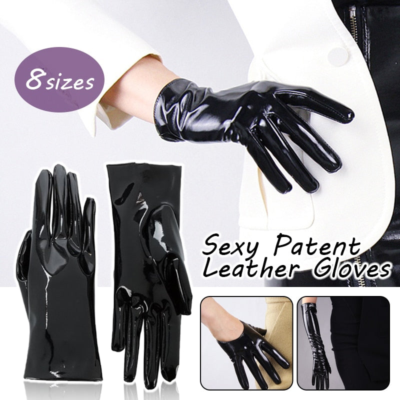 Lady Shiny Patent Leather Gloves Wrist 13-70cm Long Wet Look Latex PU Leather Gloves  Night Club Party Pole Dancing Cosplay