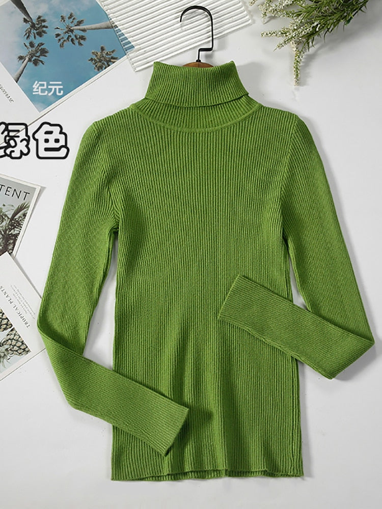 2023 Basic Turtleneck Women Sweaters Autumn Winter Thick Warm Pullover Slim Tops Ribbed Knitted Sweater Jumper Soft Pull Female