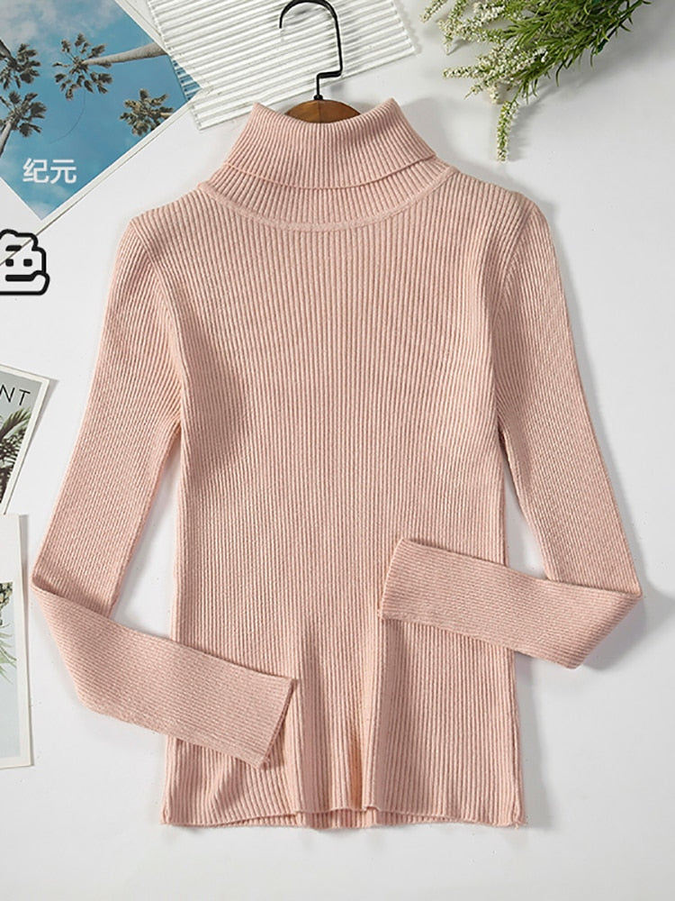 2023 Basic Turtleneck Women Sweaters Autumn Winter Thick Warm Pullover Slim Tops Ribbed Knitted Sweater Jumper Soft Pull Female