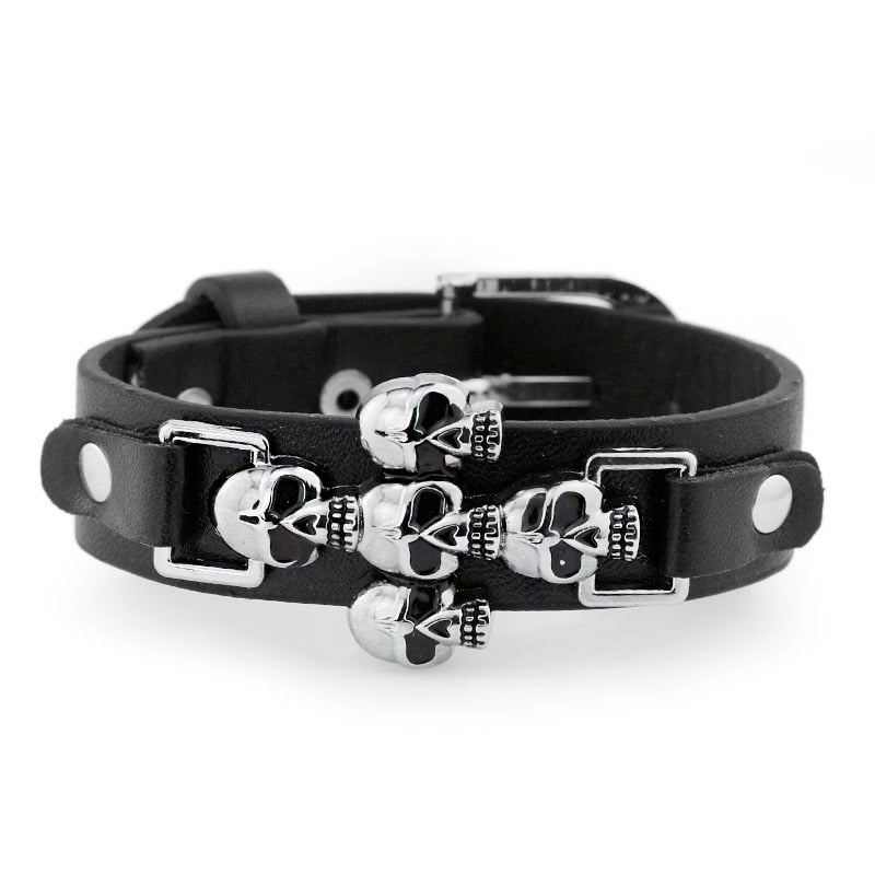 Free Shipping Skeleton Skull Punk Gothic Rock Leather Belt Buckle  Bracelets For Women Men Bracelets &amp; Bangles S301