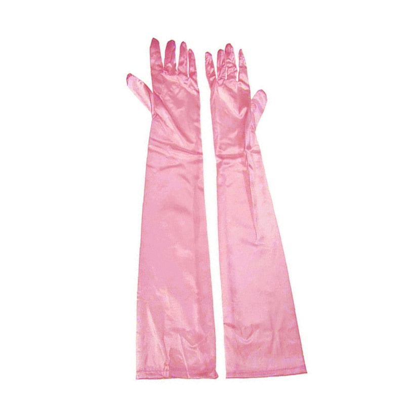 Women's Evening Party Formal Gloves Solid Color Satin Long Finger Mittens forEvents Activities Red White Rose Color