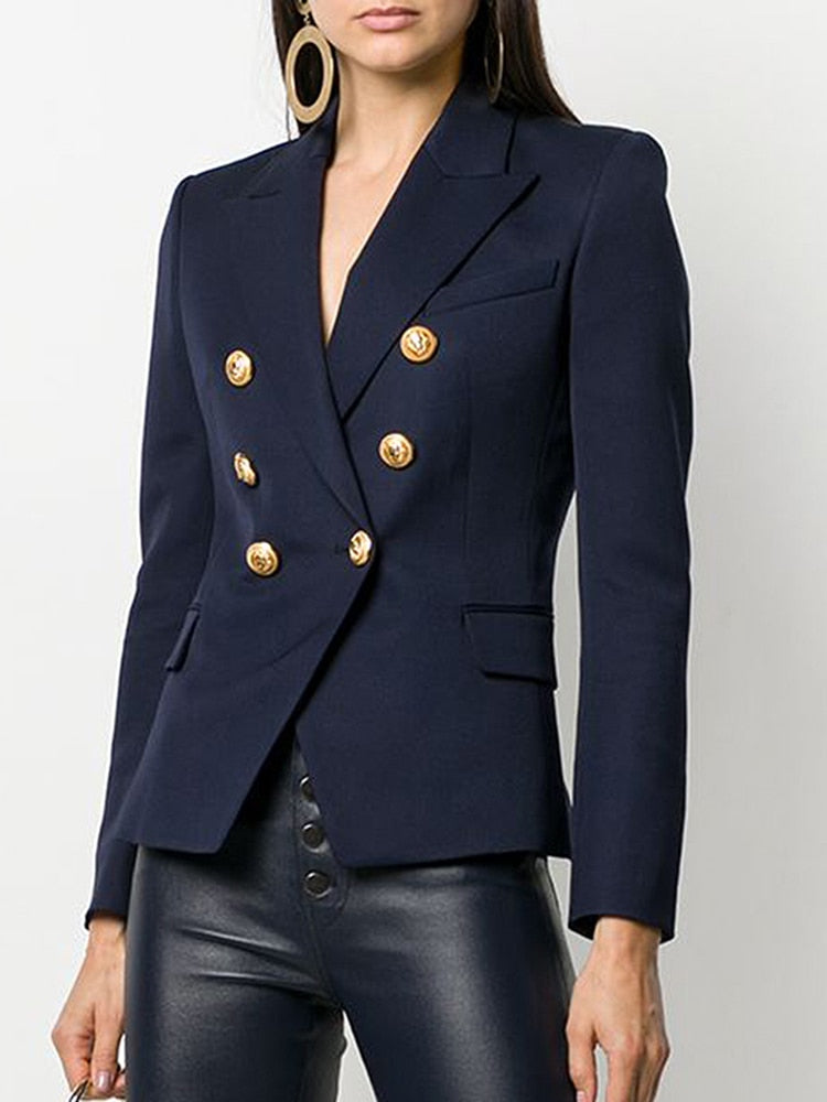 HIGH QUALITY New Fashion 2023 Designer Jacket Women's Classic Slim Fitting Metal Lion Buttons Double Breasted Blazer Outer S-5XL