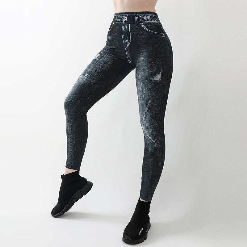 2023 New Women's Leggings Summer Leggings Imitation Denim Jeggings Skinny Blue Jegging Denim Pants Leggins Mujer Dropshipping