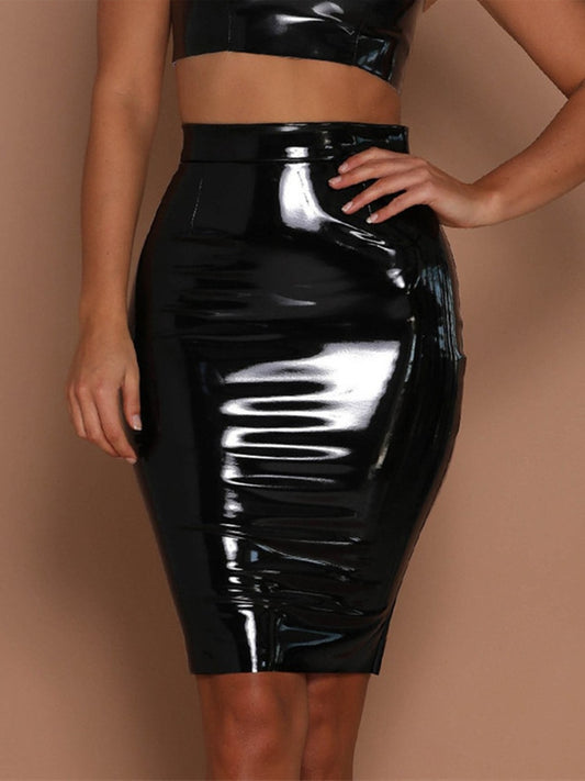 CUHAKCI High Waist Skirt Ladies Mini Pencil Skirts Black Shiny Skirts Women Sexy Red Female Club Elegant Bodycon 2022 New