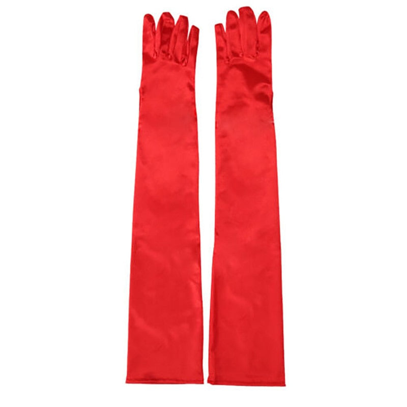 Women's Evening Party Formal Gloves Solid Color Satin Long Finger Mittens forEvents Activities Red White Rose Color