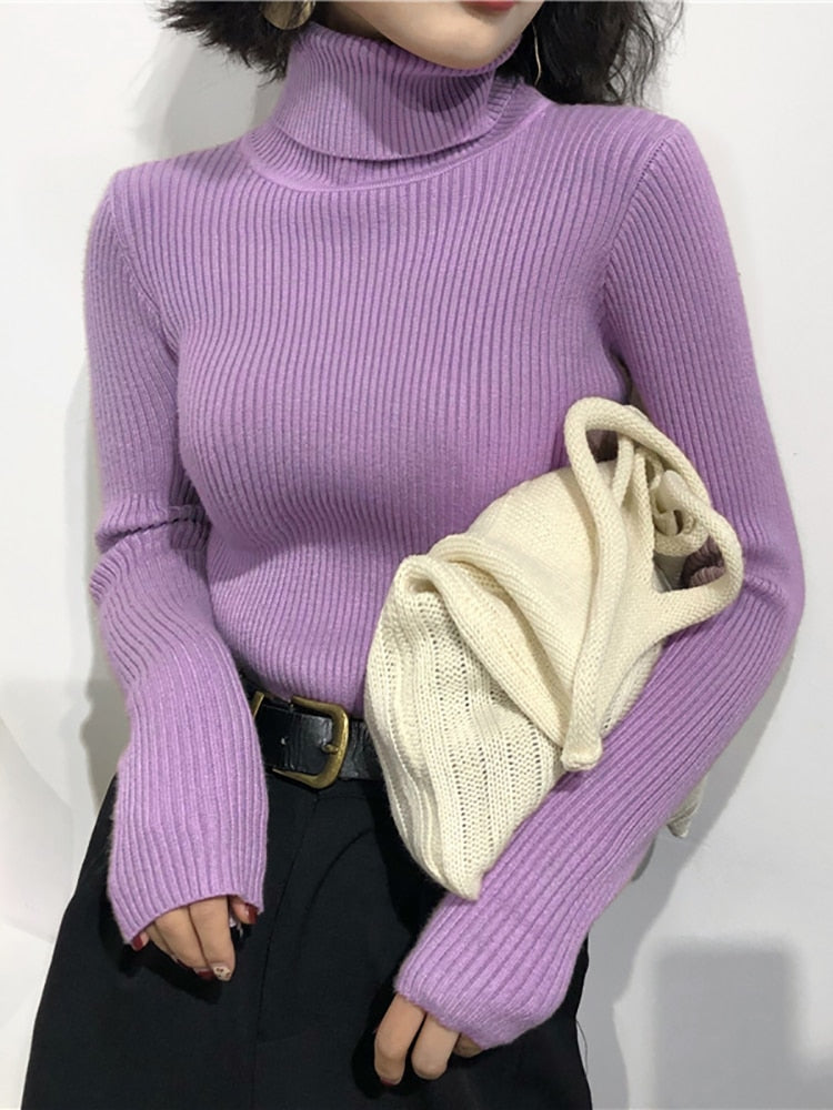 Turtleneck Sweater Womens 2023 Autumn Winter Tops Korean Slim Women Pullover Jumper Knitted Sweater Pull Femme Hiver Truien