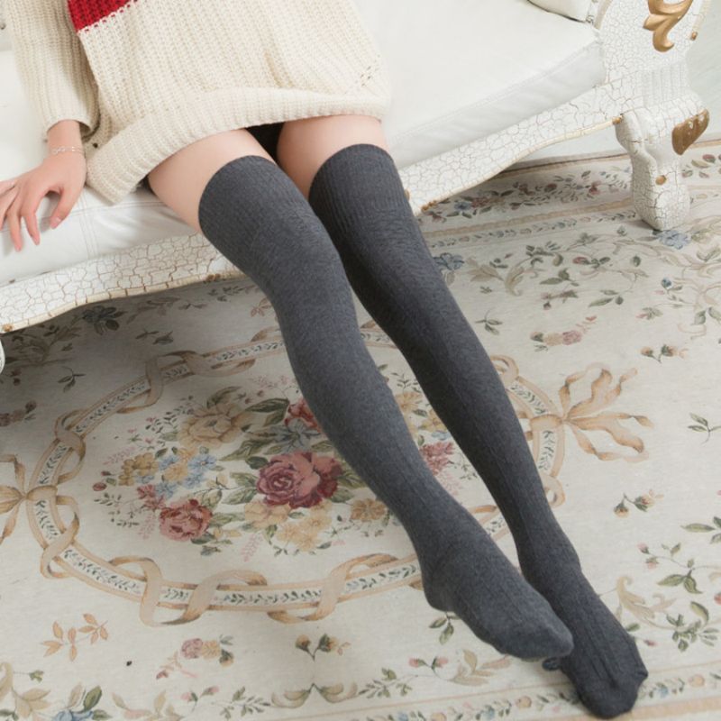 Winter Socks Thermal Stocking Knee Thigh High Women&#39;s Long Korean Japanese Style White Hot Over Black 7/8 For Girls Half Fuzzy