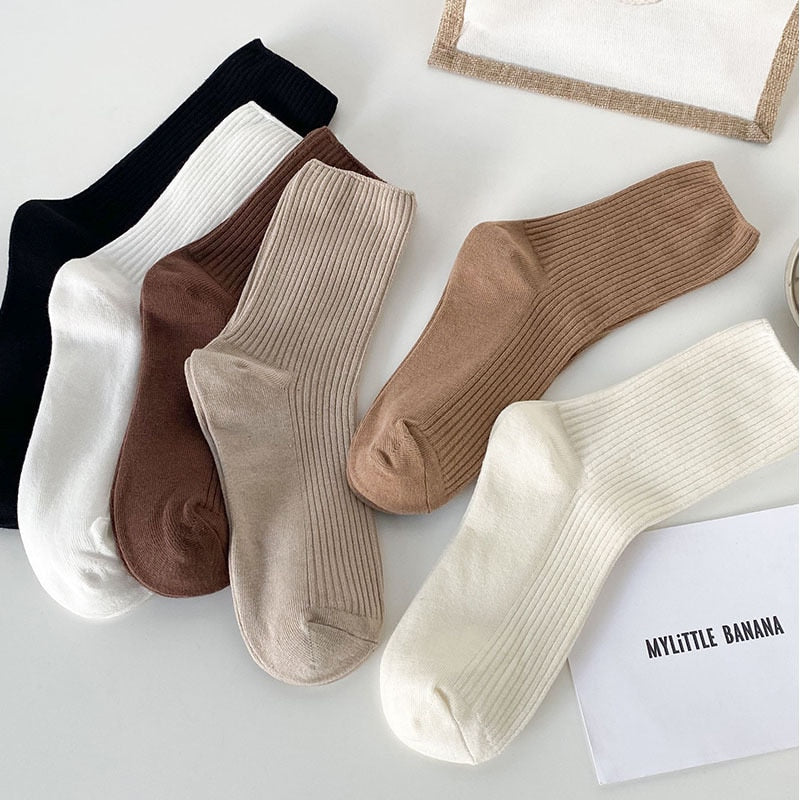 Solid Color Socks Women's Socks Spring and Autumn Korean Version All-match Black and White Sports Socks