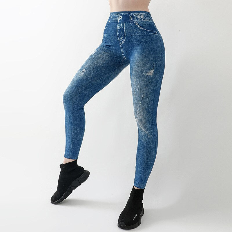 2023 New Women's Leggings Summer Leggings Imitation Denim Jeggings Skinny Blue Jegging Denim Pants Leggins Mujer Dropshipping