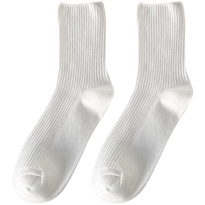 Solid Color Socks Women's Socks Spring and Autumn Korean Version All-match Black and White Sports Socks